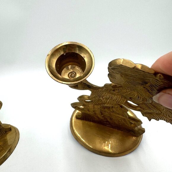 VTG 1995 Solid Brass Hosley Angel Candle Holder. Made in India Set of 2 Holiday - Picture 7 of 16